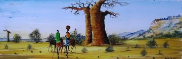 Sous Baobab de l’Afrique Peinture à l'huile